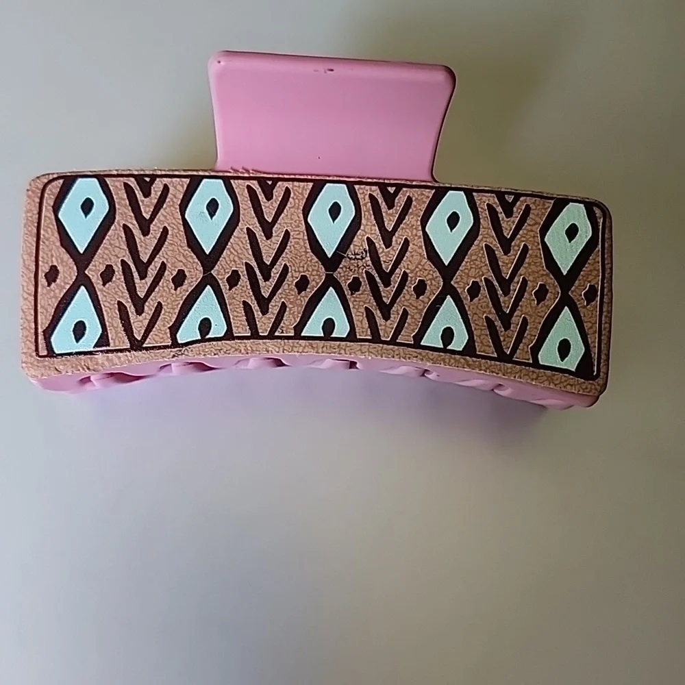 Boho Simulated Leather Turquoise Hair Claw Southwestern